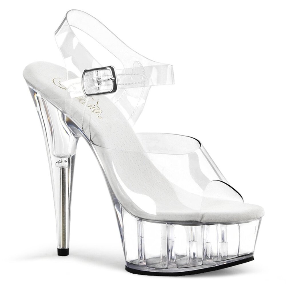 Pleaser White Heels with Clear Platform and Stiletto